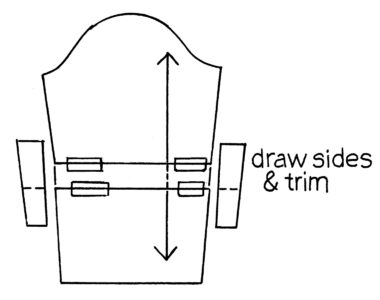 black and white illustration of fabric taped together to extend its length